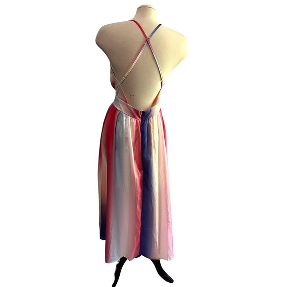 Silky Tie Die Color Splash Open Back Strappy Maxi Dress Sz Medium Womens Flowy L - Picture 11 of 14
